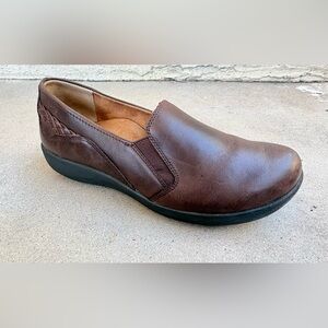 Aetrex Trisha Womens 8.5 Brown Leather Slip On Comfort Shoes Clogs Memory Foam